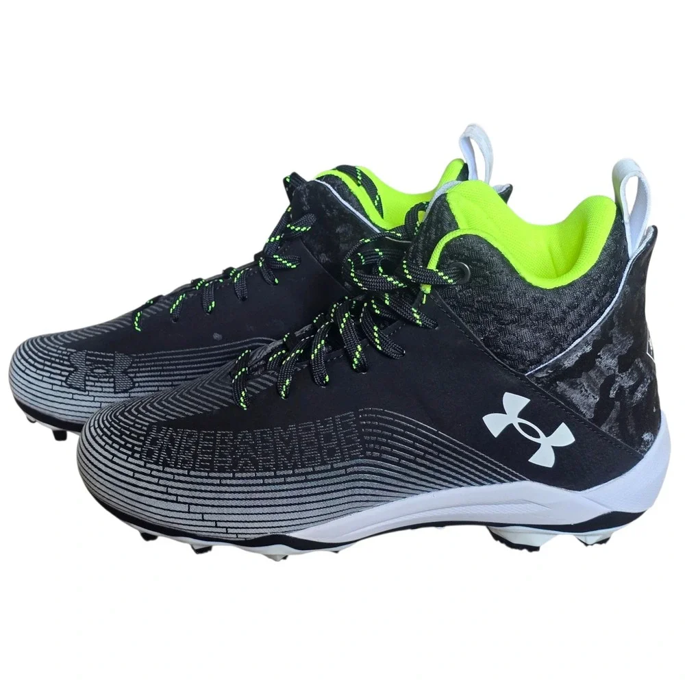 Under Armour Hammer MC 2.0 Men Shoes Sz 8 White‎ Black Lace-Up Football Cleats